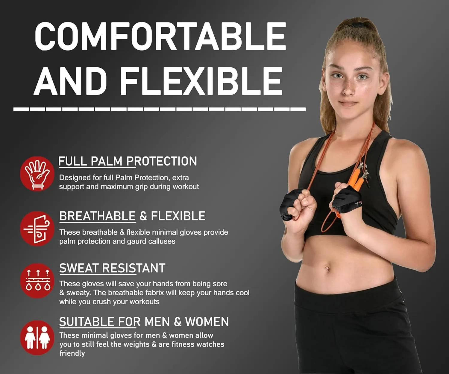 FITNESS FORCE Workout Gloves for Men & Women - Partial Weight Lifting Gloves with Non-Slip Gym Grip, Calluses Guard & Fingerless Design for Exercise