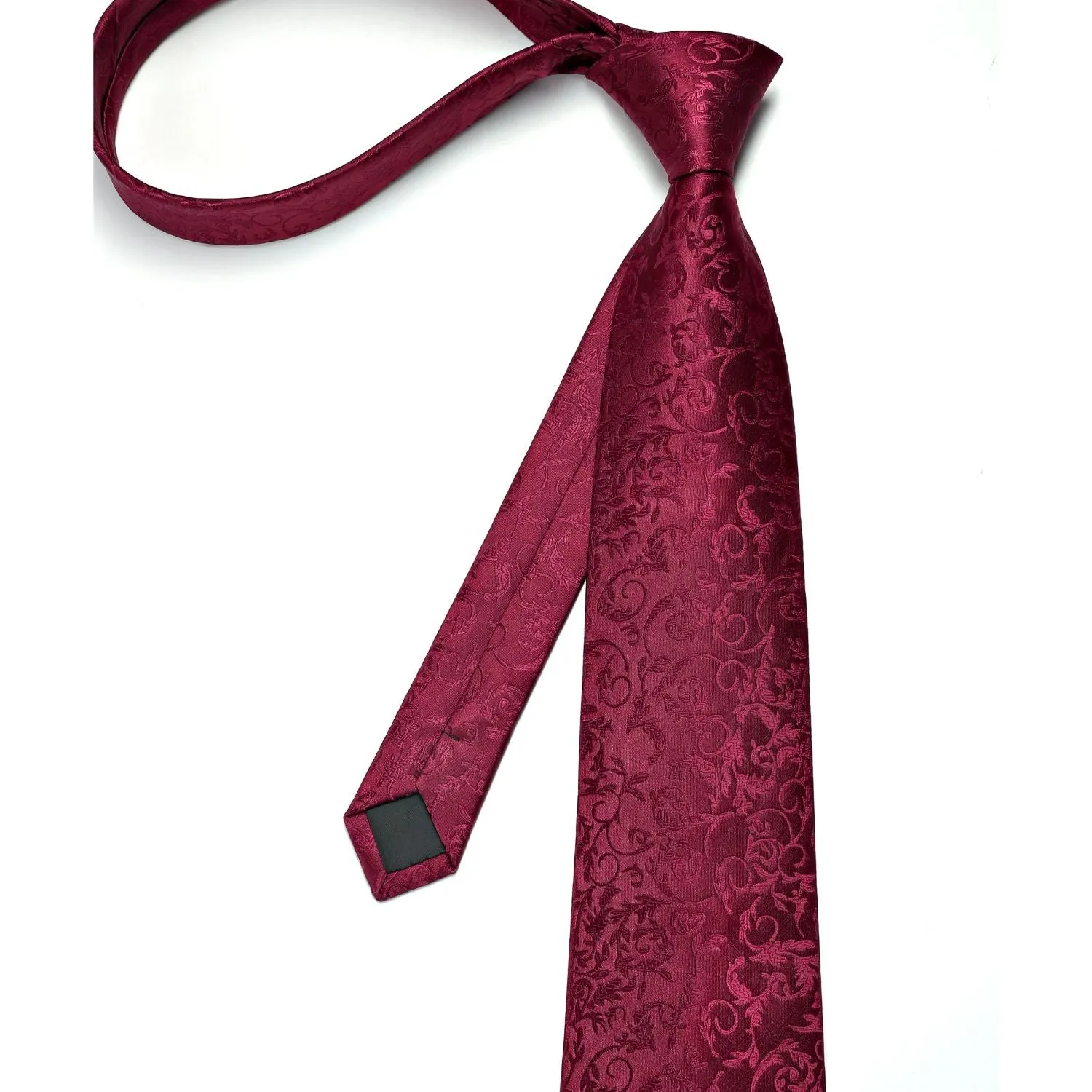Floral Tie Handkerchief Cufflinks Clip - D1-BURGUNDY