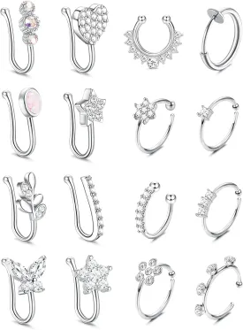 Florideco Nose Cuff Fake Nose Ring Hoop Clip on Nose Ring CZ Dangle Fake Nose Ring Cartilage Tragus Ring Nose Cuff Non Piercing for Women Men