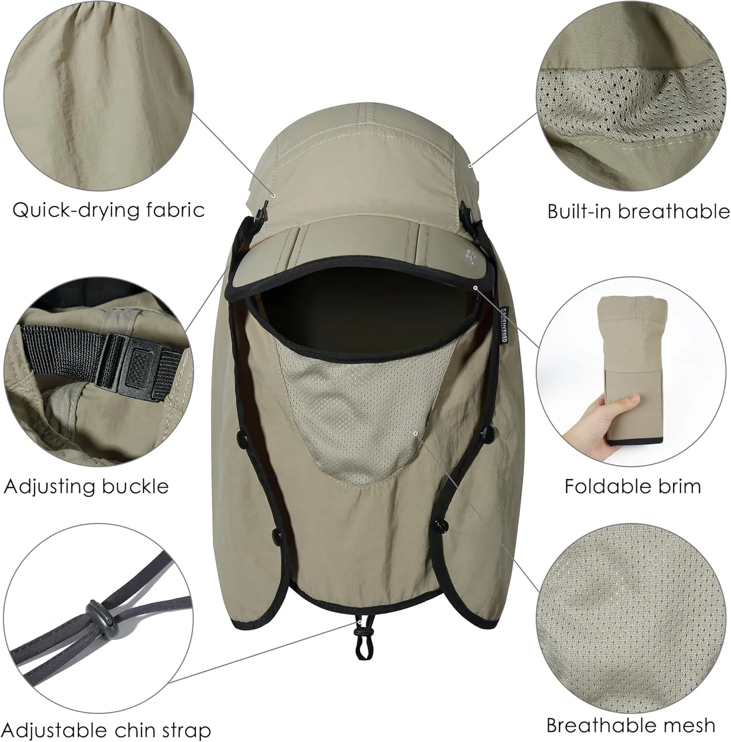 GADIEMKENSD UPF 50  Folding Fishing Hat 360 Outdoor Sun Hat