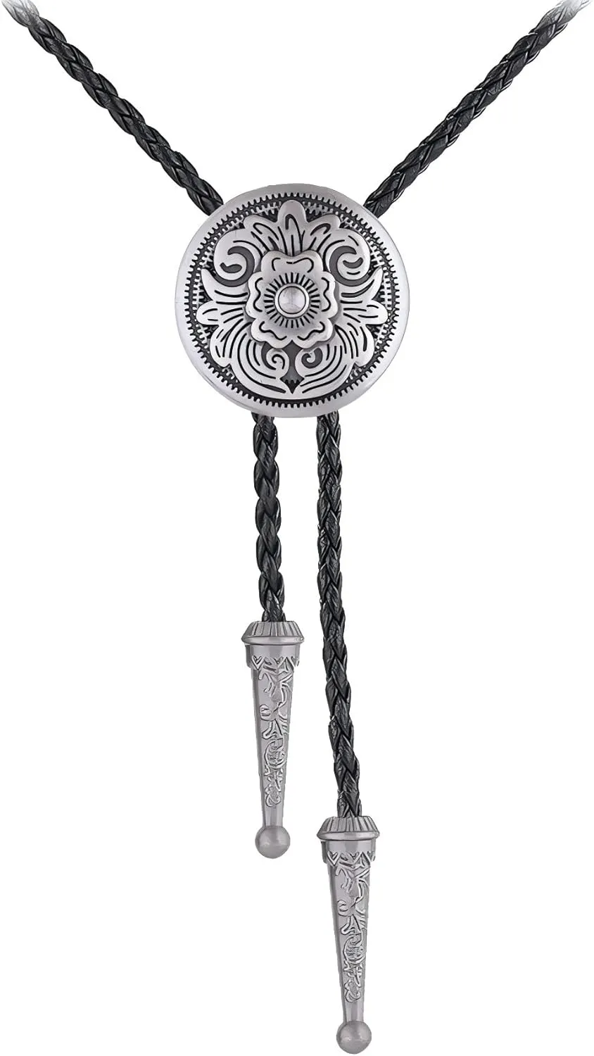 GelConnie Native American Bolo Tie Rodeo Cowboy Leather Necktie Western Necklace Costume Accessories for Men,Women