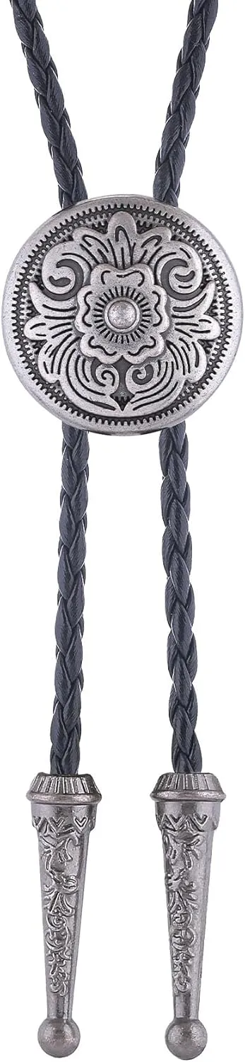 GelConnie Native American Bolo Tie Rodeo Cowboy Leather Necktie Western Necklace Costume Accessories for Men,Women