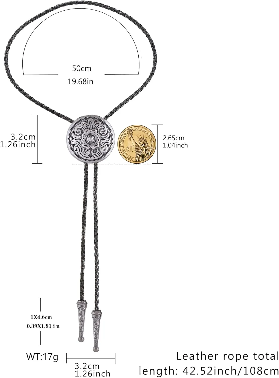 GelConnie Native American Bolo Tie Rodeo Cowboy Leather Necktie Western Necklace Costume Accessories for Men,Women
