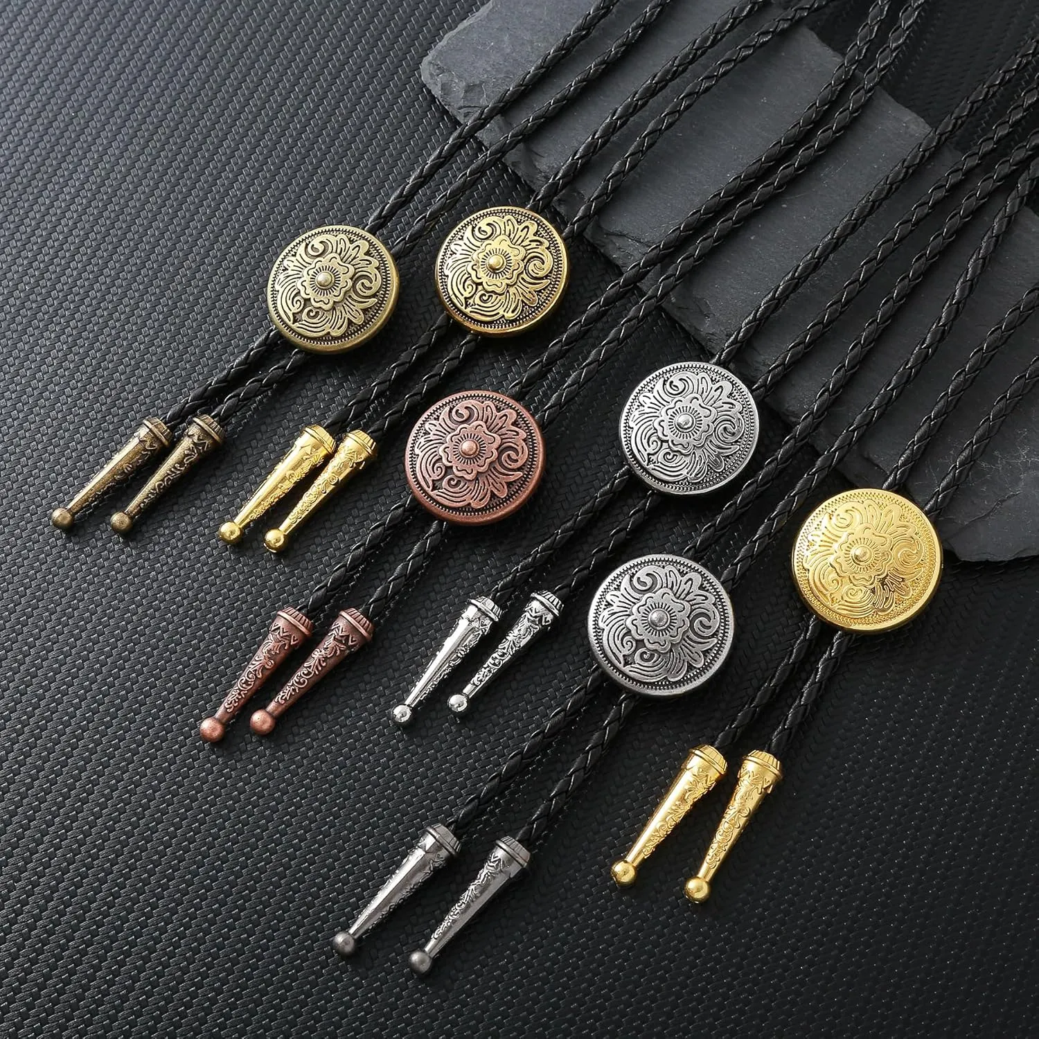 GelConnie Native American Bolo Tie Rodeo Cowboy Leather Necktie Western Necklace Costume Accessories for Men,Women