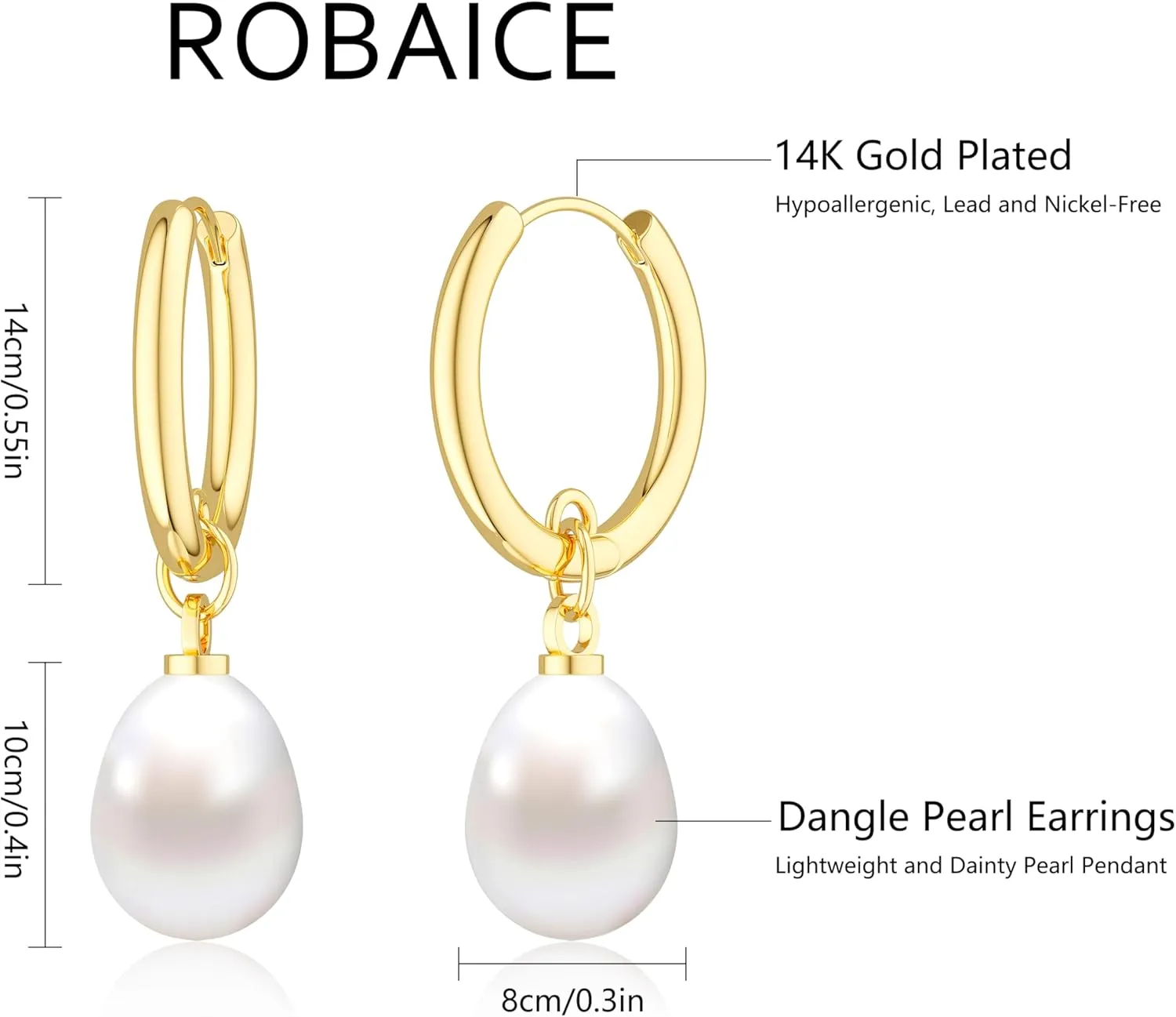 Gold Pearl Dangle Earrings for Women, 14K Gold Plated Small Pearl Drop Huggie Hoop Earrings, Hypoallergenic Dainty Gold Earrings Wedding Jewelry Gifts for Women Trendy