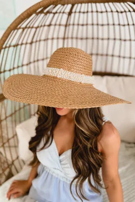 Gossip Pearl Pearl Embellished Floppy Hat (Tan)