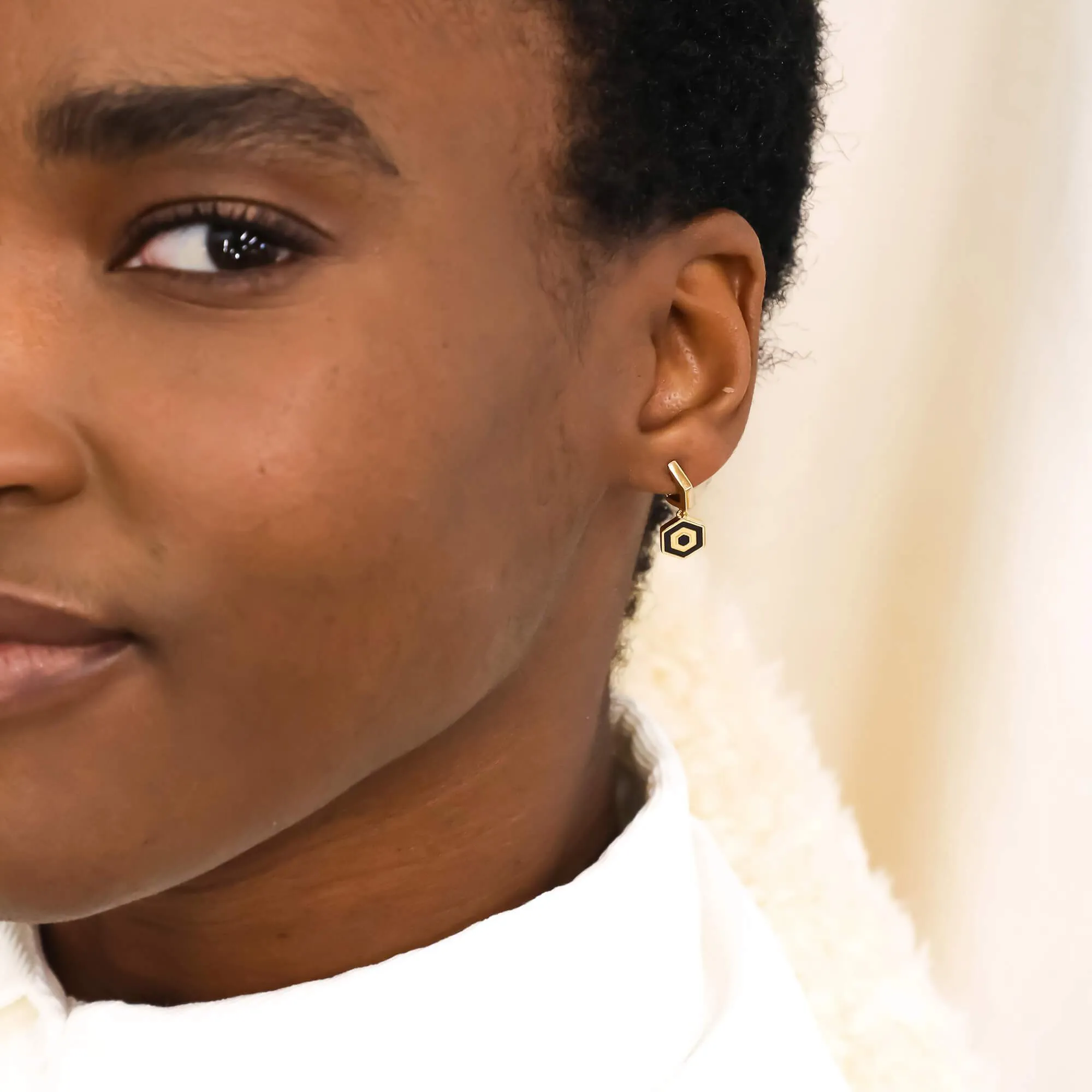 Hexagon Palm Drop Earrings 18ct Gold Plate