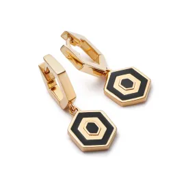 Hexagon Palm Drop Earrings 18ct Gold Plate