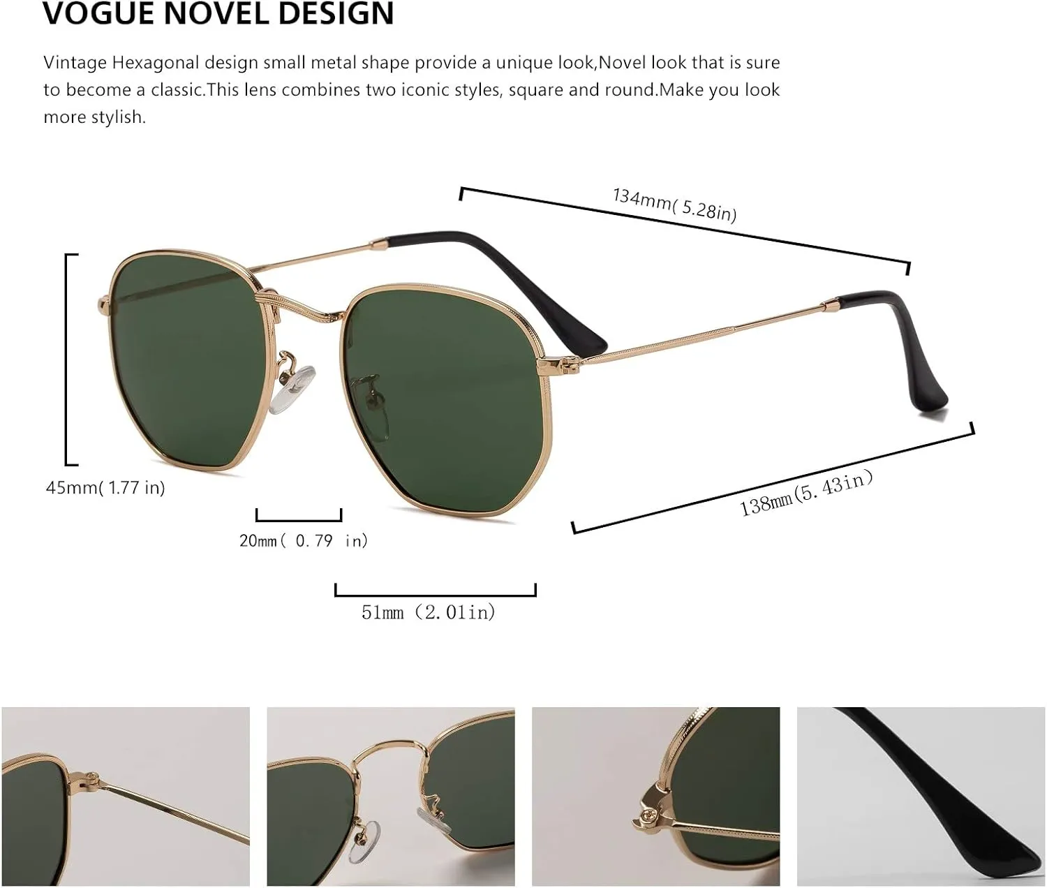 Hipster Hexagonal Polarized Sunglasses Men Women Geometric Square Small Vintage Metal Frame Retro Shade Glasses