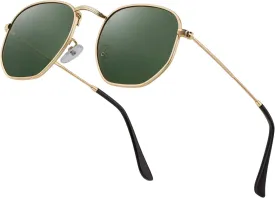 Hipster Hexagonal Polarized Sunglasses Men Women Geometric Square Small Vintage Metal Frame Retro Shade Glasses