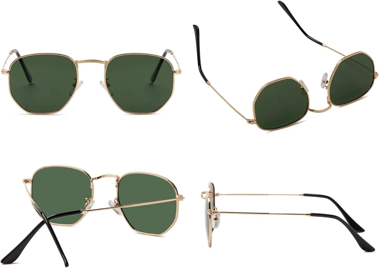 Hipster Hexagonal Polarized Sunglasses Men Women Geometric Square Small Vintage Metal Frame Retro Shade Glasses