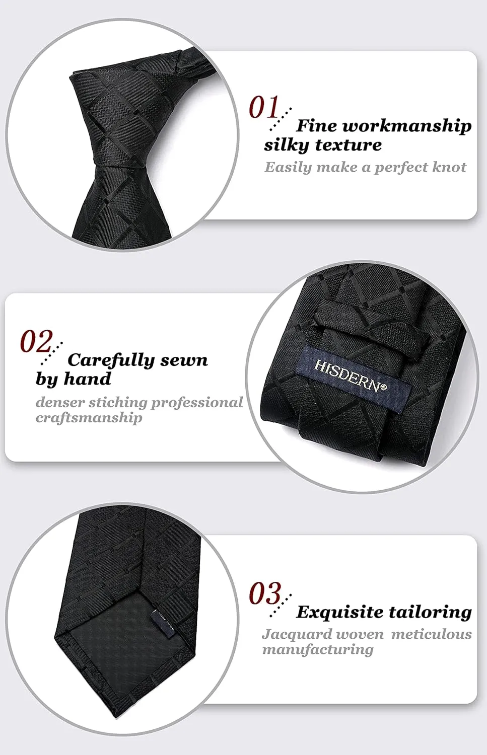 HISDERN Plaid Checkered Tie Handkerchief Woven Classic Formal Men's Necktie & Pocket Square Set