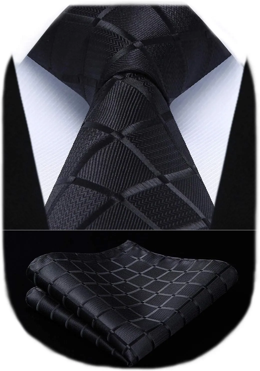 HISDERN Plaid Checkered Tie Handkerchief Woven Classic Formal Men's Necktie & Pocket Square Set