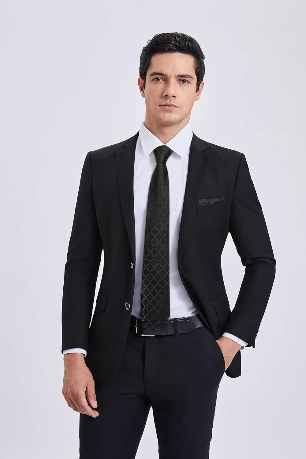 HISDERN Plaid Checkered Tie Handkerchief Woven Classic Formal Men's Necktie & Pocket Square Set