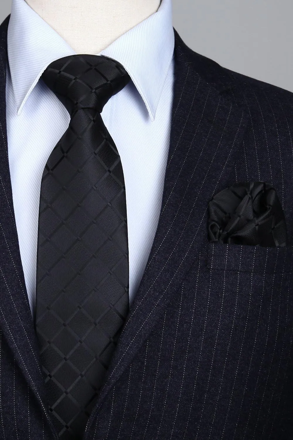 HISDERN Plaid Checkered Tie Handkerchief Woven Classic Formal Men's Necktie & Pocket Square Set