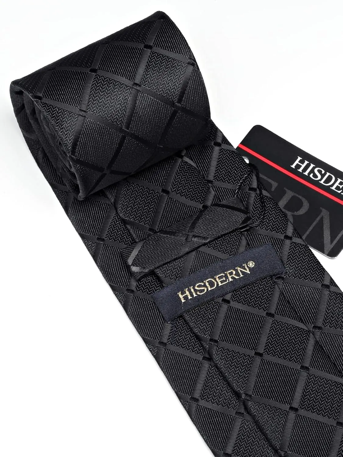 HISDERN Plaid Checkered Tie Handkerchief Woven Classic Formal Men's Necktie & Pocket Square Set