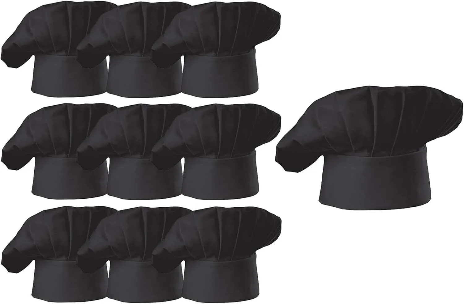 Hyzrz Chef Hat Set of 10 PCS Pack Adult Adjustable Elastic Baker Kitchen Cooking Chef Cap, Black