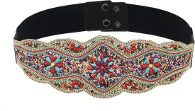 idealway Bohemian Belts for Women Wide Stretch Elastic Waist Belt Body Chain Handmade Beaded Flower Adjustable Belt