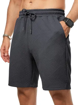 JMIERR Mens Casual 7" Shorts Summer Drawstring Elastic Waist Beach Sweat Shorts Texture with Pockets