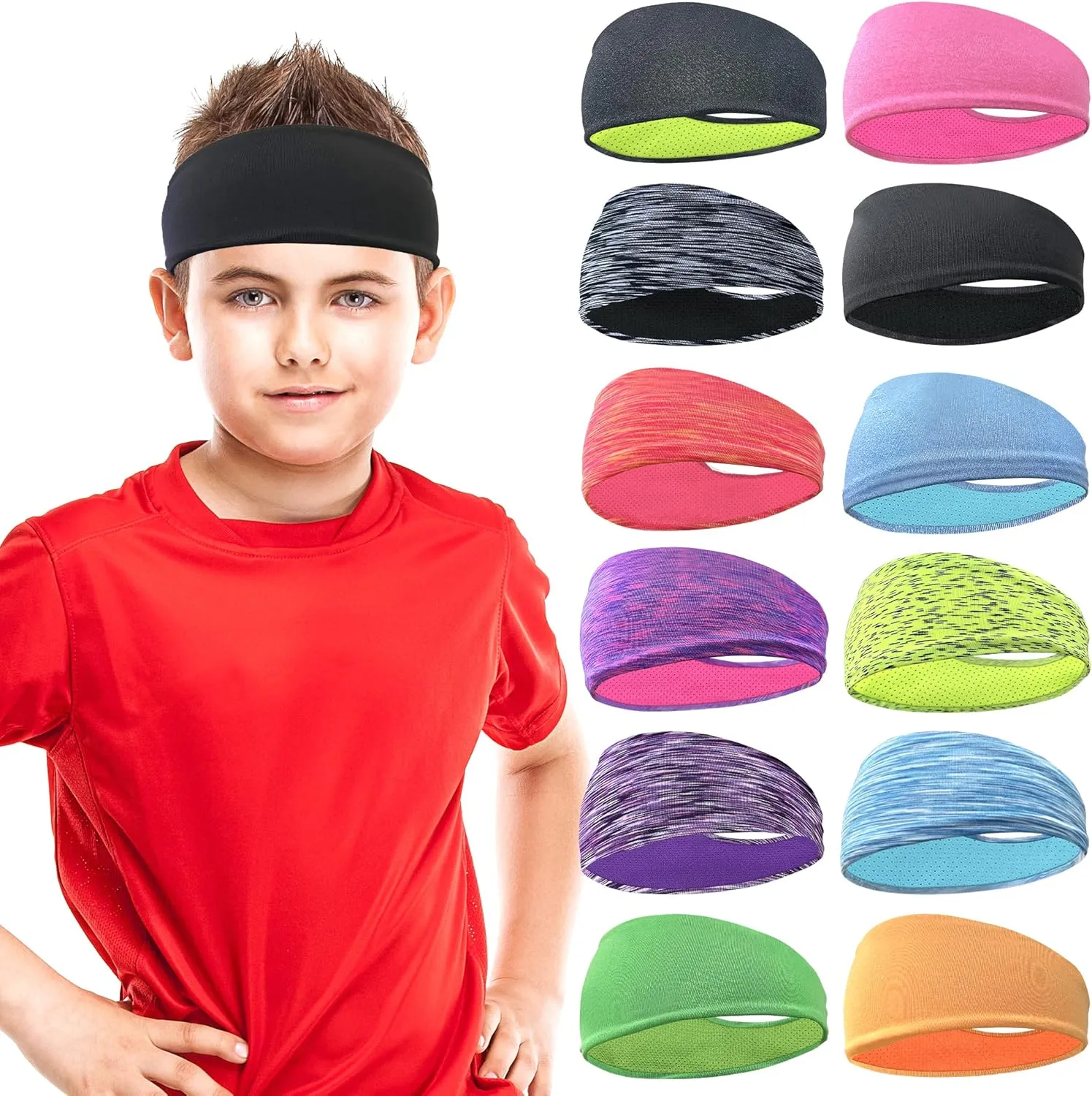 JOYOYO Kids Headbands Breathable Athletic Sweatbands Sports Headband for Girls and Boys Moisture Wicking Elastic Hairband for Toddler Children and Teenagers