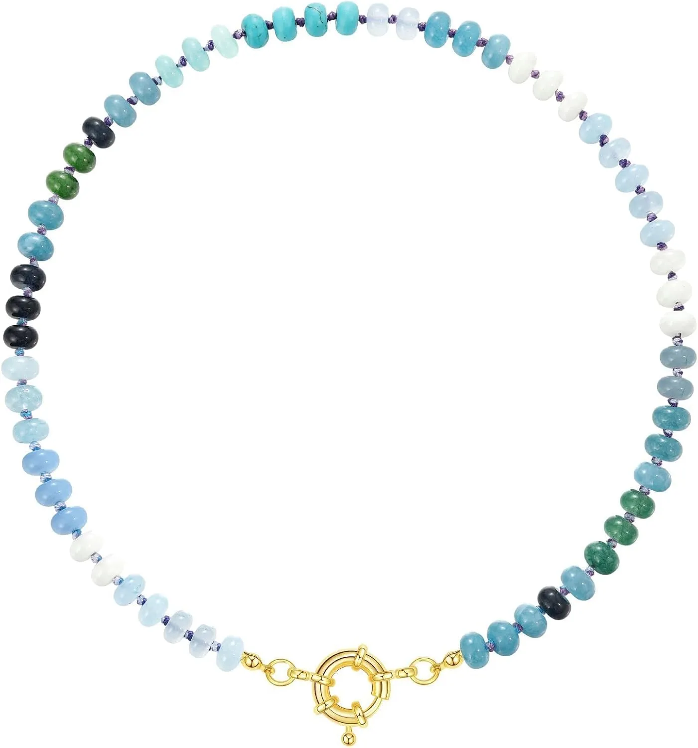 KissYan Beaded Gemstone Necklace for Women, Colorful Boho Bead Choker Natural Stone Surfer Beach Necklaces 14K Gold Plated Summer Handmade Jewelry