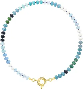 KissYan Beaded Gemstone Necklace for Women, Colorful Boho Bead Choker Natural Stone Surfer Beach Necklaces 14K Gold Plated Summer Handmade Jewelry