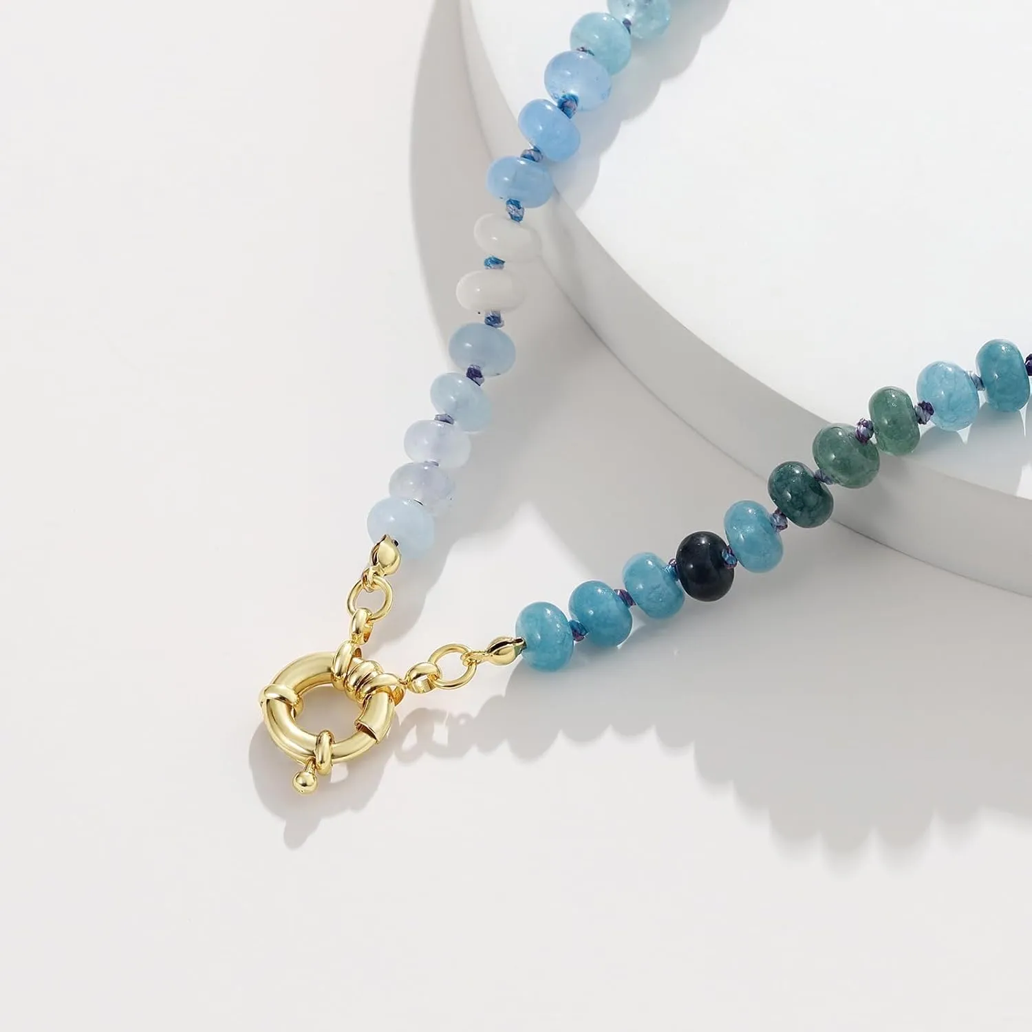 KissYan Beaded Gemstone Necklace for Women, Colorful Boho Bead Choker Natural Stone Surfer Beach Necklaces 14K Gold Plated Summer Handmade Jewelry