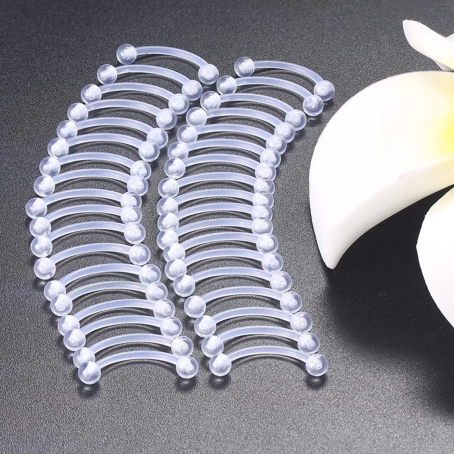 Kridzisw 16G Clear Plastic Curved Barbells Eyebrow Ring Snake Eyes Tongue Rings Acrylic Bioflex Cartilage Helix Tragus Earrings Nipple Belly Lip Ring Piercing Retainer Length 6mm 8mm 10mm 12mm 36pcs