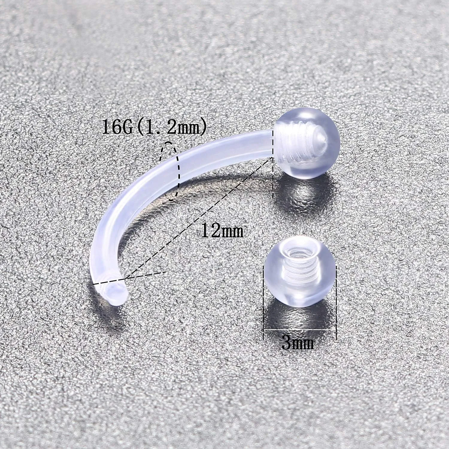 Kridzisw 16G Clear Plastic Curved Barbells Eyebrow Ring Snake Eyes Tongue Rings Acrylic Bioflex Cartilage Helix Tragus Earrings Nipple Belly Lip Ring Piercing Retainer Length 6mm 8mm 10mm 12mm 36pcs