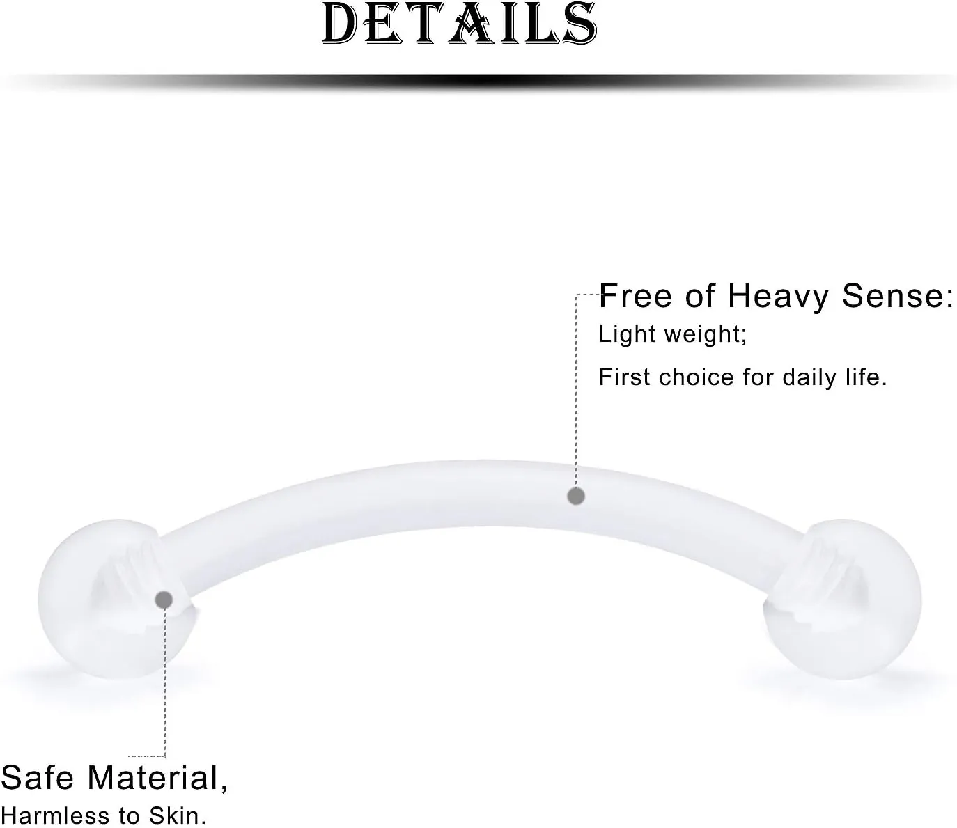 Kridzisw 16G Clear Plastic Curved Barbells Eyebrow Ring Snake Eyes Tongue Rings Acrylic Bioflex Cartilage Helix Tragus Earrings Nipple Belly Lip Ring Piercing Retainer Length 6mm 8mm 10mm 12mm 36pcs