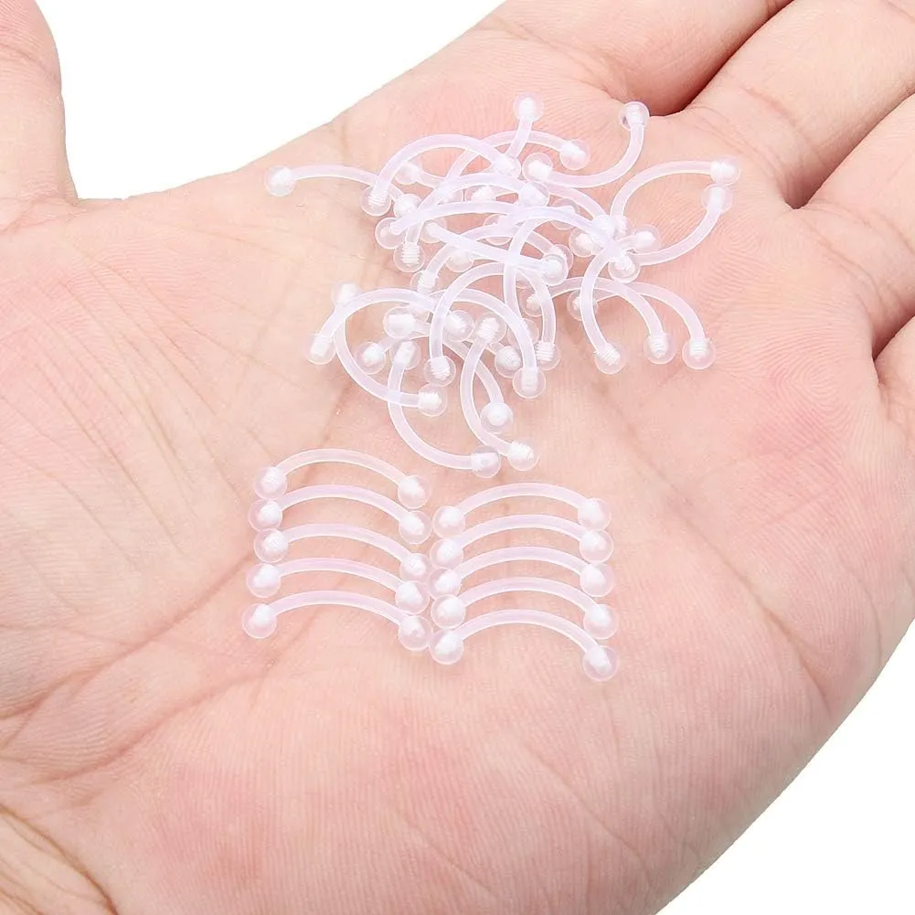 Kridzisw 16G Clear Plastic Curved Barbells Eyebrow Ring Snake Eyes Tongue Rings Acrylic Bioflex Cartilage Helix Tragus Earrings Nipple Belly Lip Ring Piercing Retainer Length 6mm 8mm 10mm 12mm 36pcs
