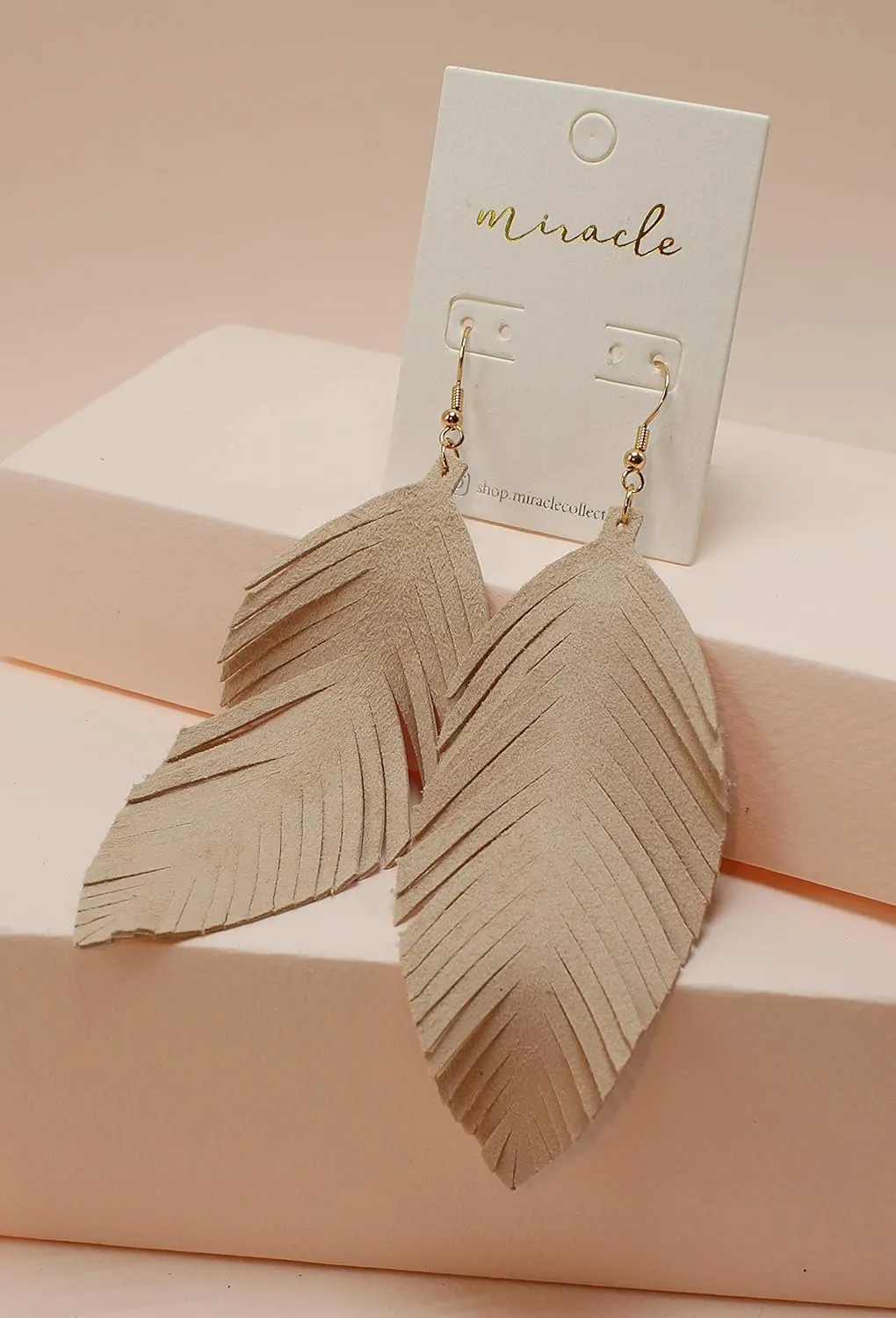 Large Genuine Soft Leather Handmade Fringe Feather Lightweight Tear Drop Dangle Color Earrings for Women Fashion