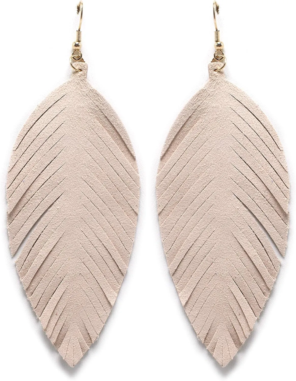 Large Genuine Soft Leather Handmade Fringe Feather Lightweight Tear Drop Dangle Color Earrings for Women Fashion