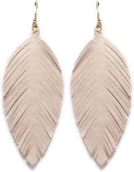 Large Genuine Soft Leather Handmade Fringe Feather Lightweight Tear Drop Dangle Color Earrings for Women Fashion