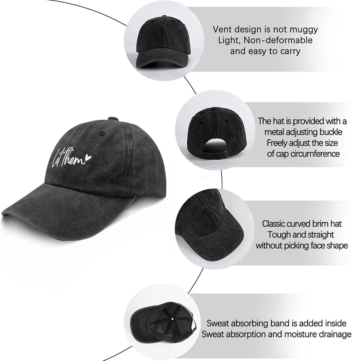 Let Them Funny hat for Men Funny Vintage Cotton Washed Baseball Caps Adjustable Dad Hat Crazy