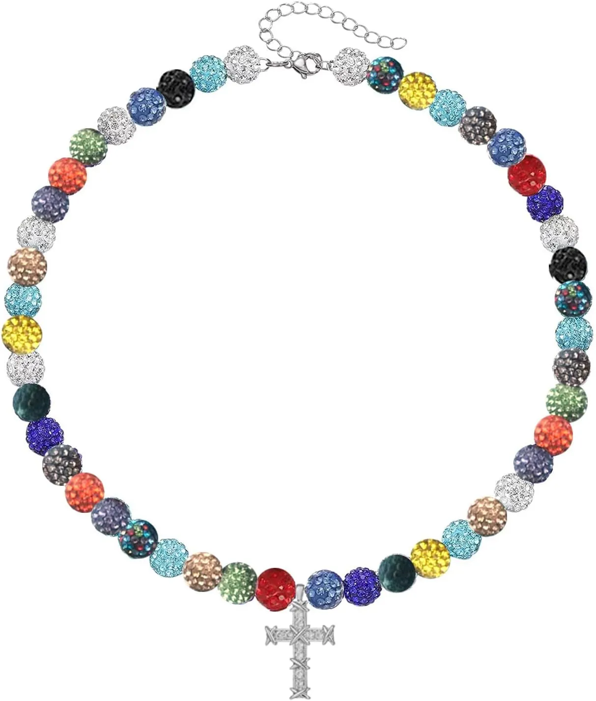 LIYAPEI Bling Ice Collection Baseball Necklace for Boys, crucifix cross pendant necklace colorful Rhinestone Beads Beaded Necklace for Men Women Baseball Team Lovers