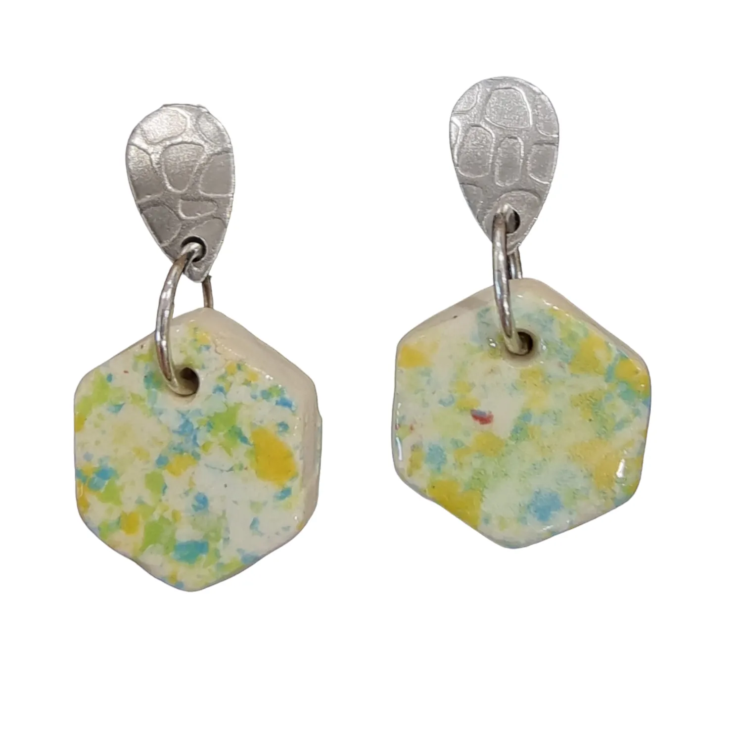 ÁMcG 27 Crafts Ceramic Drop Earrings Yellow & Green Hexagon