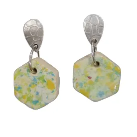 ÁMcG 27 Crafts Ceramic Drop Earrings Yellow & Green Hexagon