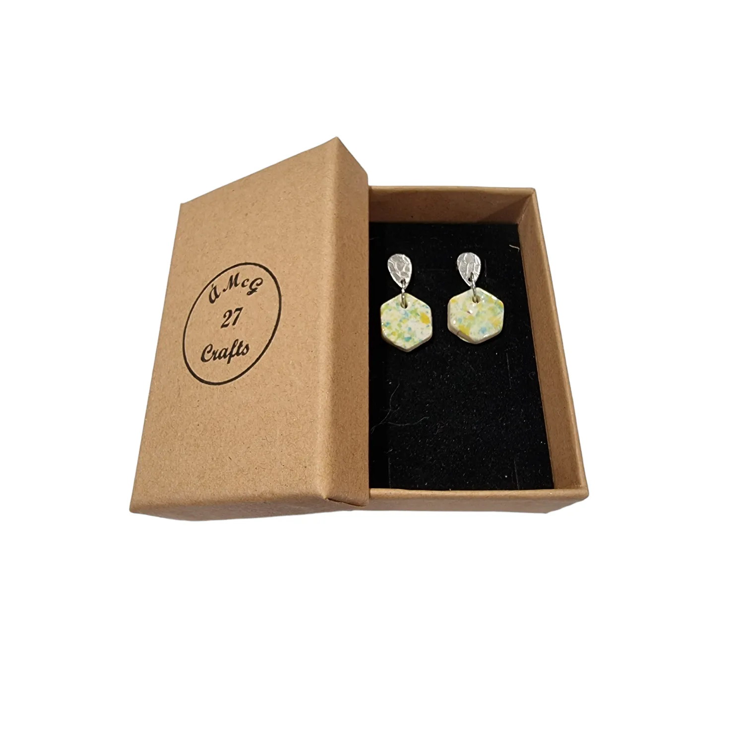 ÁMcG 27 Crafts Ceramic Drop Earrings Yellow & Green Hexagon