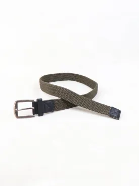 Men Canvas Elastic Fabric Woven Stretch Braided Belt Green