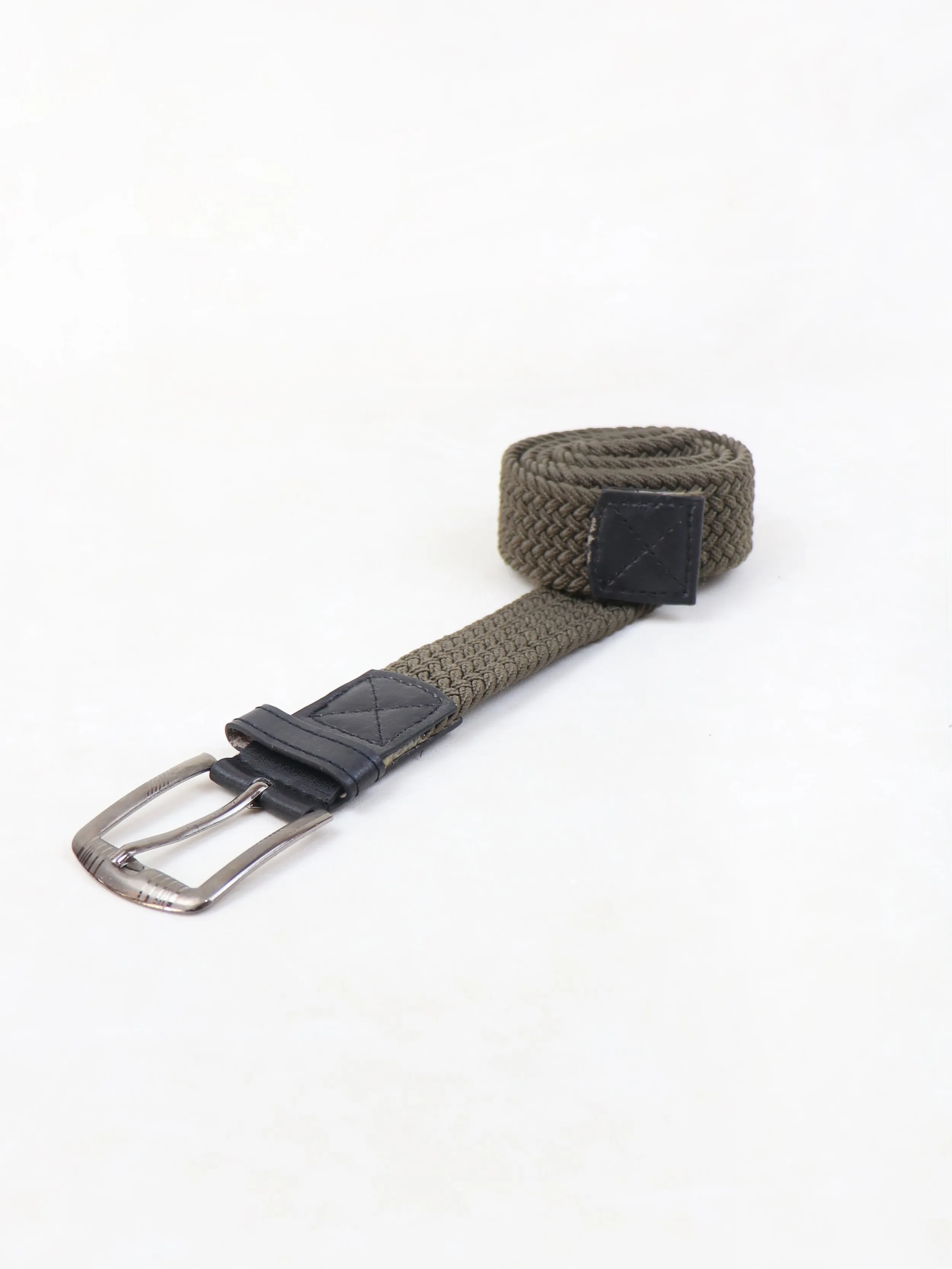Men Canvas Elastic Fabric Woven Stretch Braided Belt Green