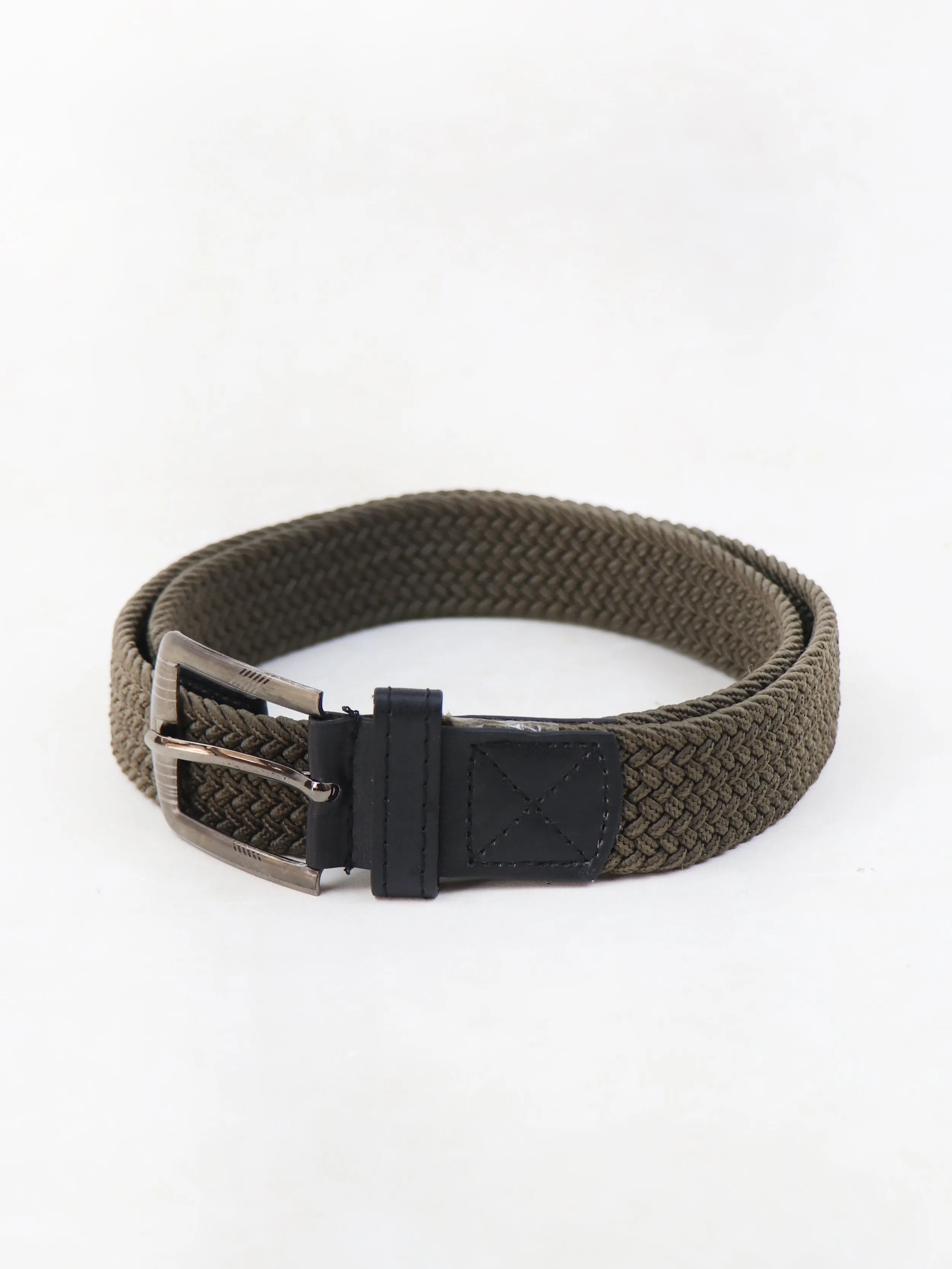 Men Canvas Elastic Fabric Woven Stretch Braided Belt Green