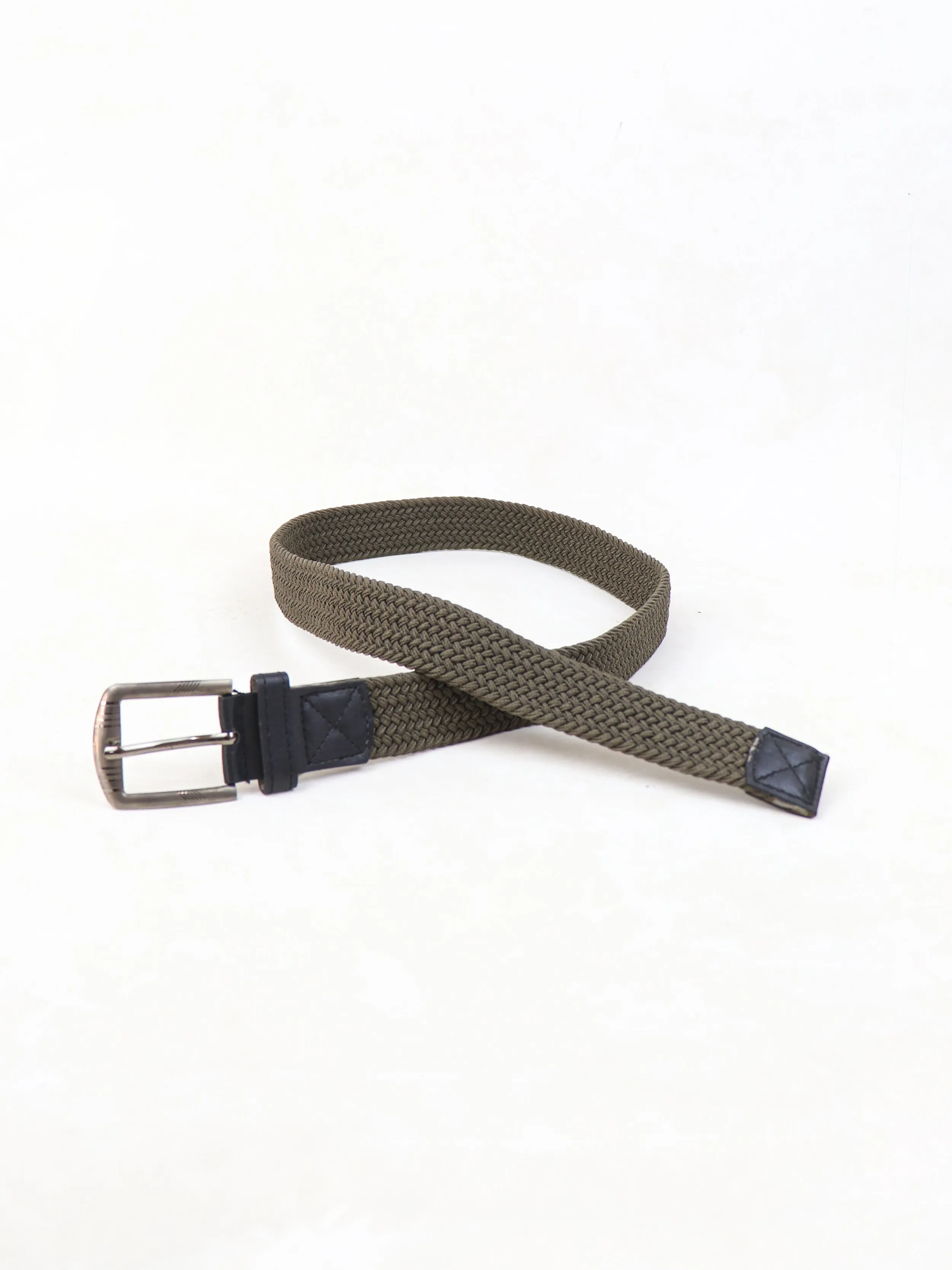 Men Canvas Elastic Fabric Woven Stretch Braided Belt Green