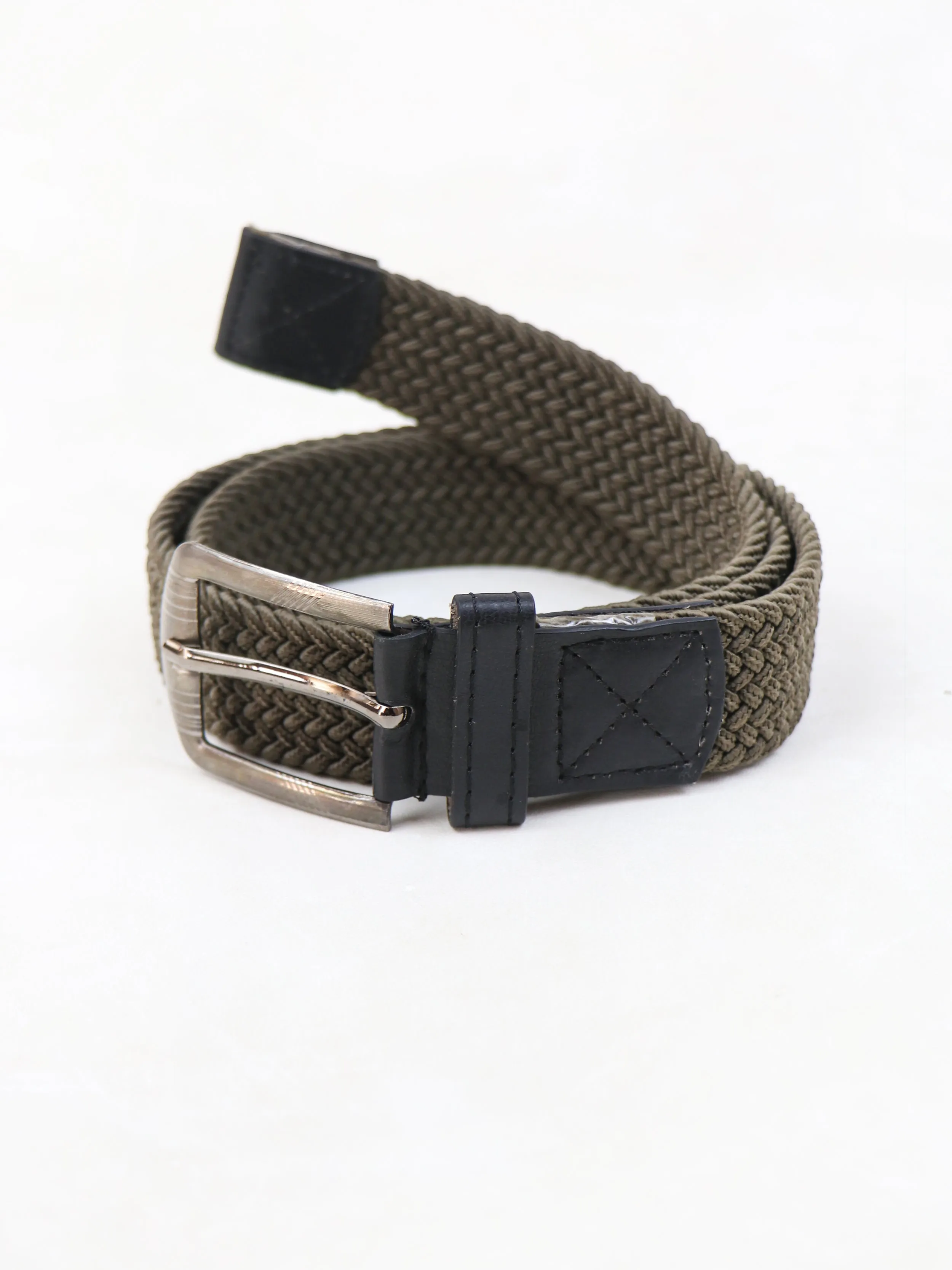 Men Canvas Elastic Fabric Woven Stretch Braided Belt Green