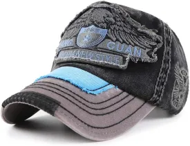 Men's Oilcloth Front Decor Washed Distressed Embroidery Baseball Cap Driver Trucker Hat with Eagle & Shark Patch