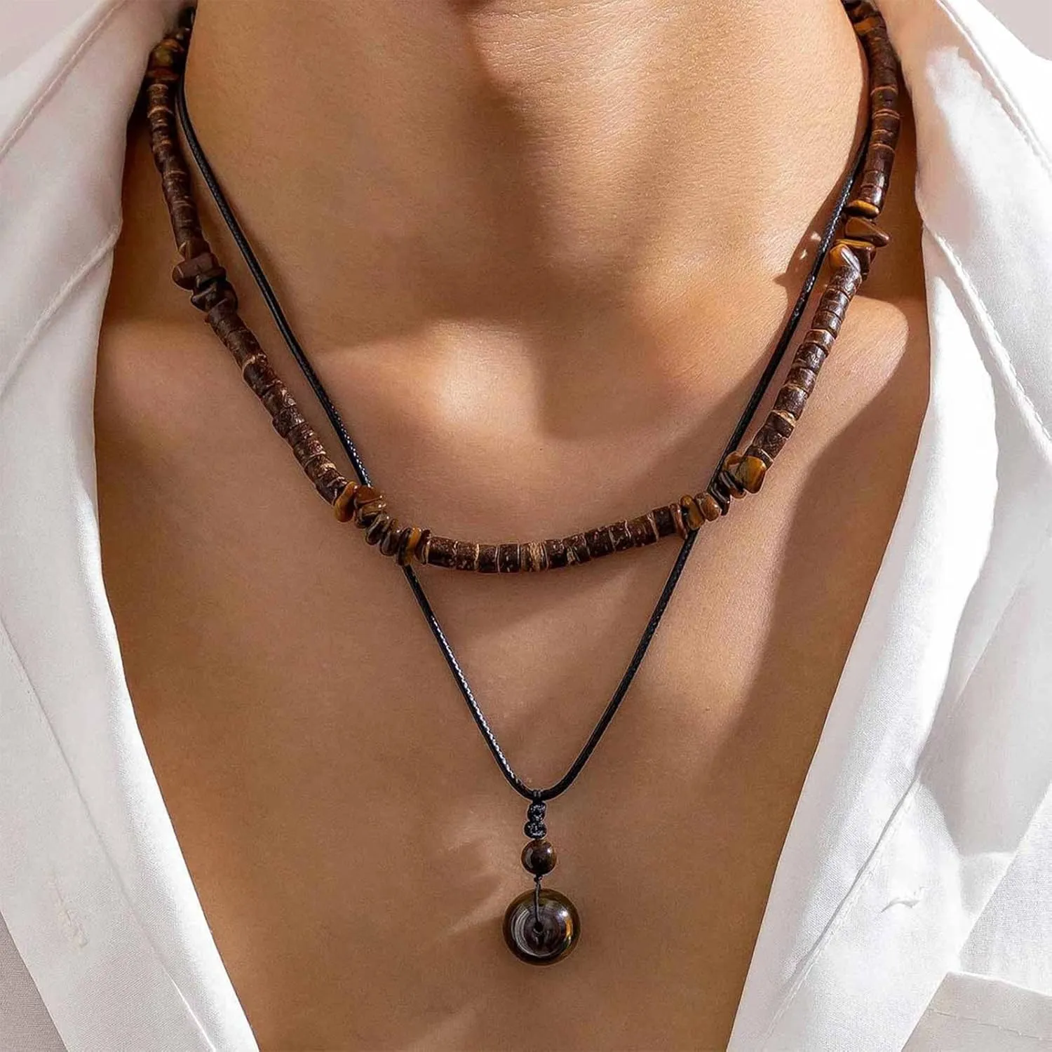 Necklace for Men Puka Shell Necklace Men Summer Surfer Necklaces Beaded Choker Beach Essentials Holiday Jewelry for Vacation Summer Outfits for Man Son Husband