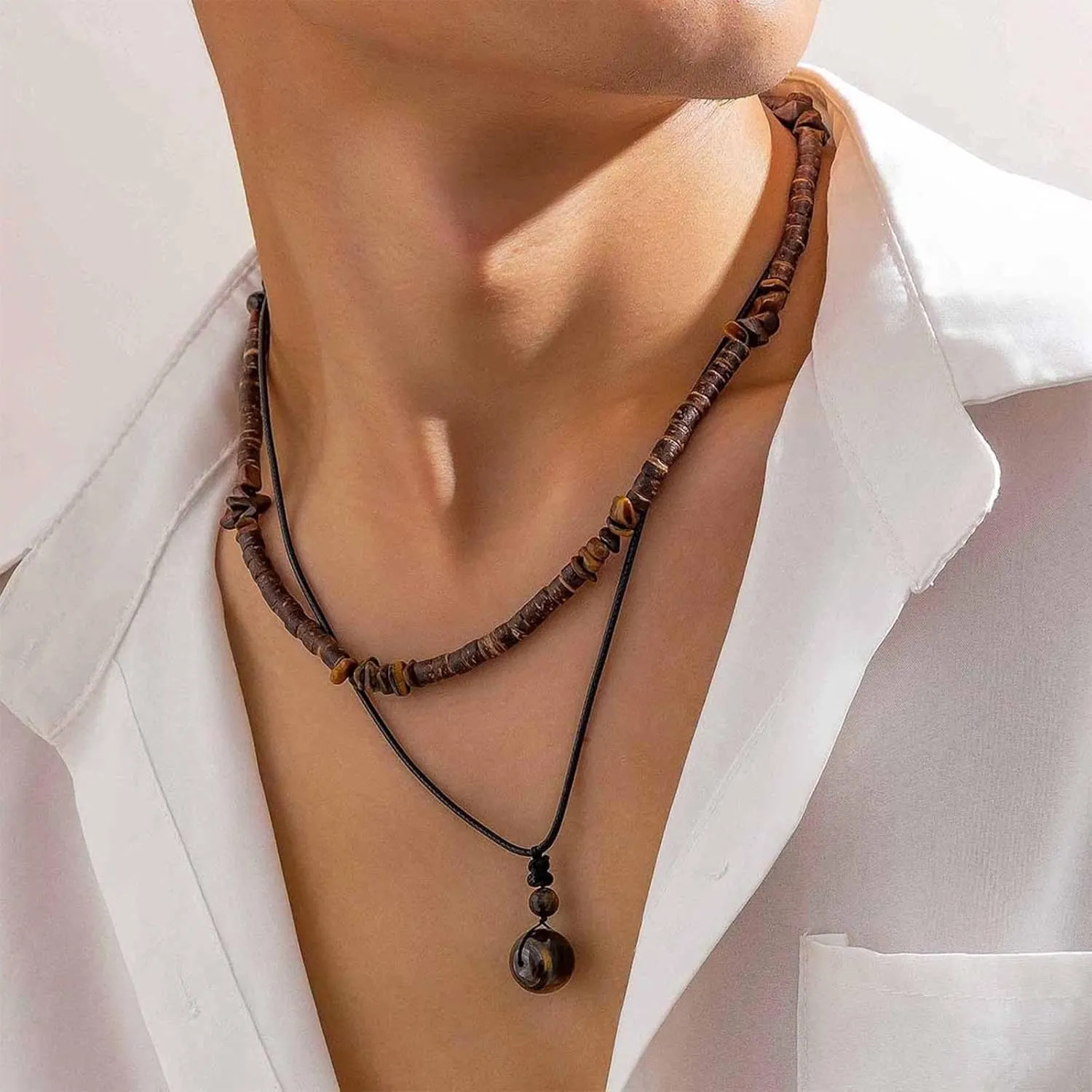 Necklace for Men Puka Shell Necklace Men Summer Surfer Necklaces Beaded Choker Beach Essentials Holiday Jewelry for Vacation Summer Outfits for Man Son Husband