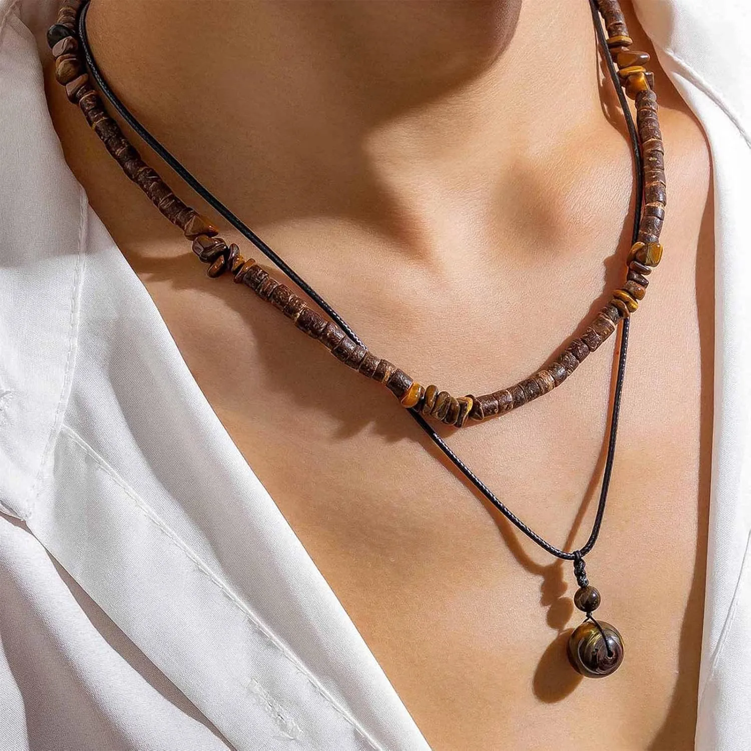 Necklace for Men Puka Shell Necklace Men Summer Surfer Necklaces Beaded Choker Beach Essentials Holiday Jewelry for Vacation Summer Outfits for Man Son Husband