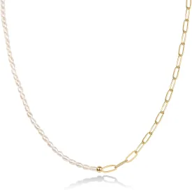 PAVOI 14K-18K Gold Plated Dainty Pearl Necklaces for Women - Station Beaded Choker Paperclip Chain Gold Pearl Necklace Bridal Jewelry