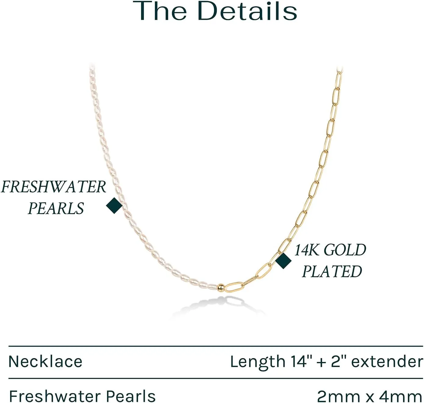 PAVOI 14K-18K Gold Plated Dainty Pearl Necklaces for Women - Station Beaded Choker Paperclip Chain Gold Pearl Necklace Bridal Jewelry